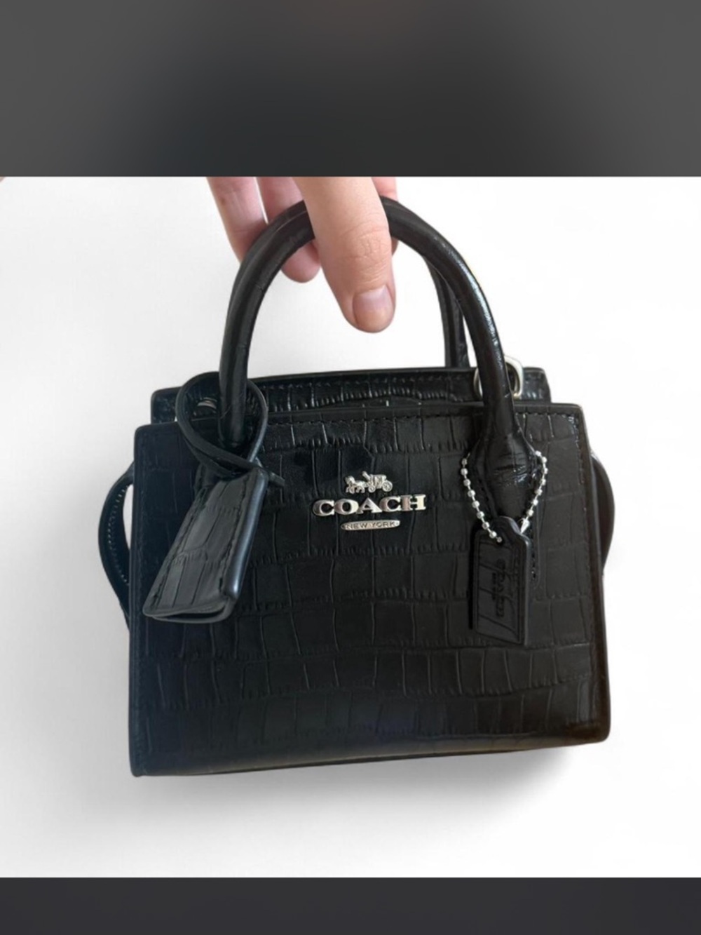 Coach Black Croc-Embossed Mini Satchel